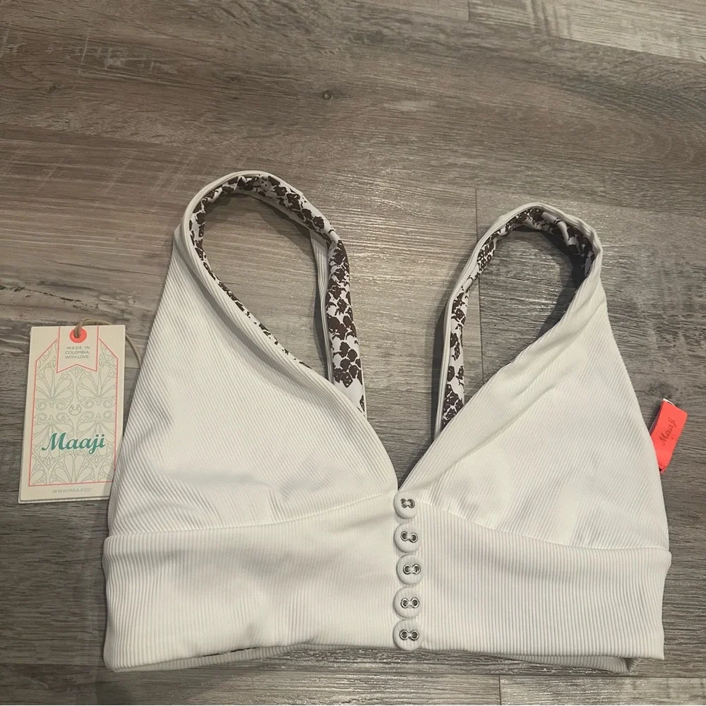 MAAJI Reversible Bikini Top Size Medium Animal Print Brown White_5